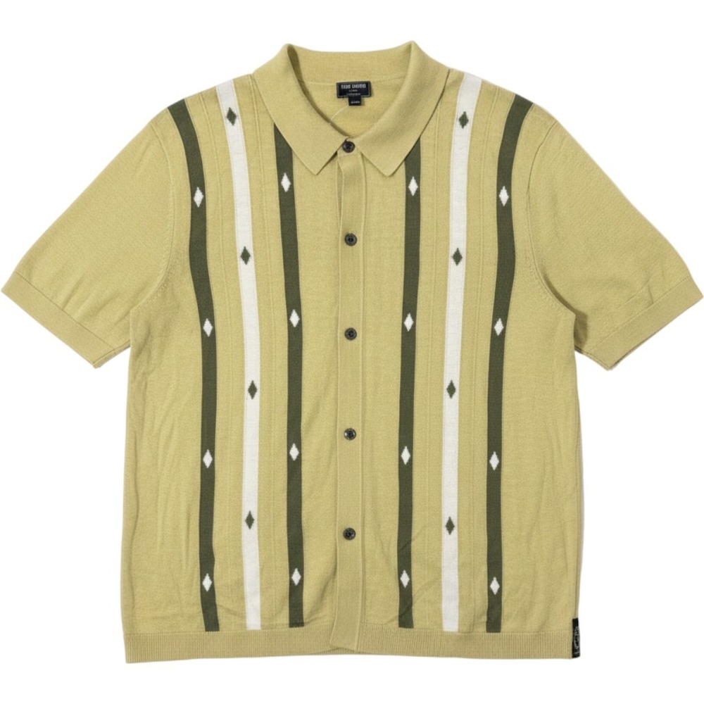 Todd Snyder Mens Silk Cotton Knit Button Down Polo Shirt Yellow Striped Large